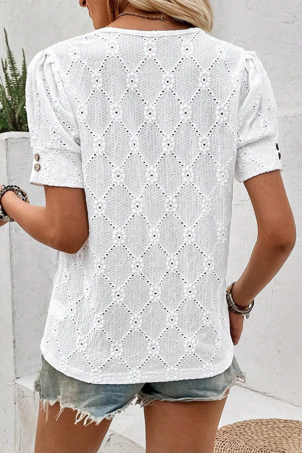 Eyelet Round Neck Short Sleeve Blouse sold by Charming Charlie product image thumbnail 5