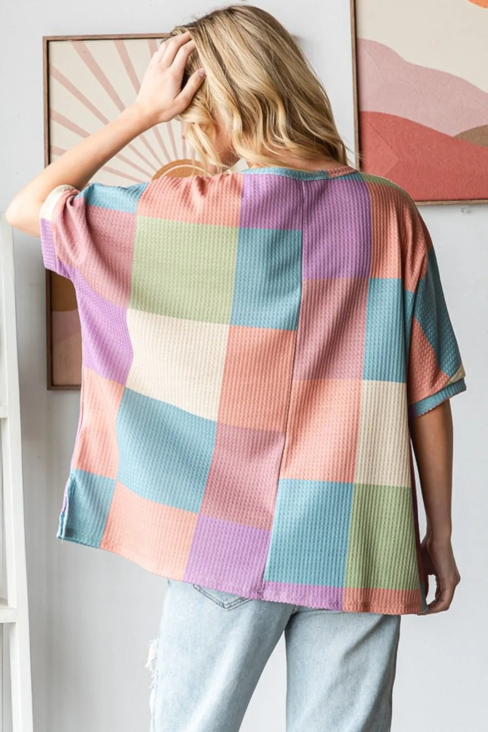 HOPELY Full Size Checkered Round Neck Side Slit T-Shirt sold by Charming Charlie product image thumbnail 2