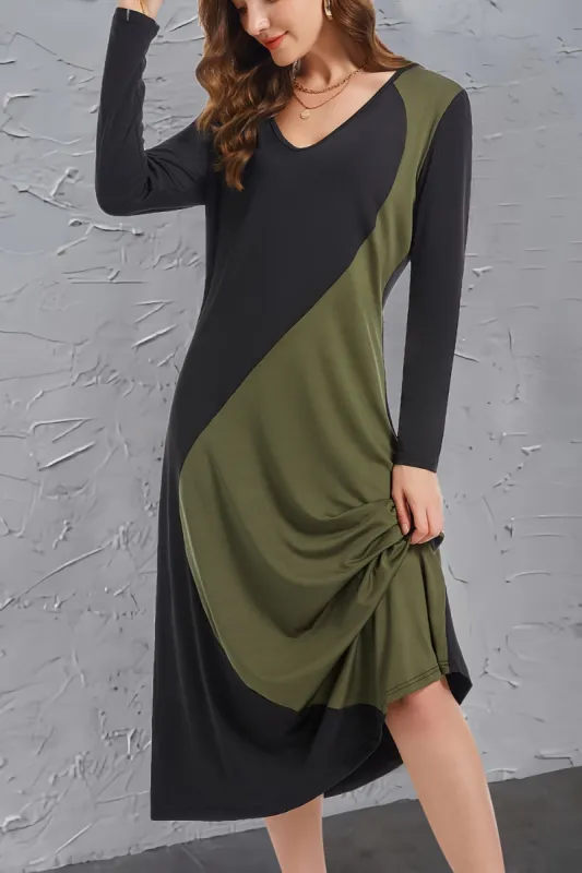 Contrast Long Sleeve Midi Dress sold by Charming Charlie