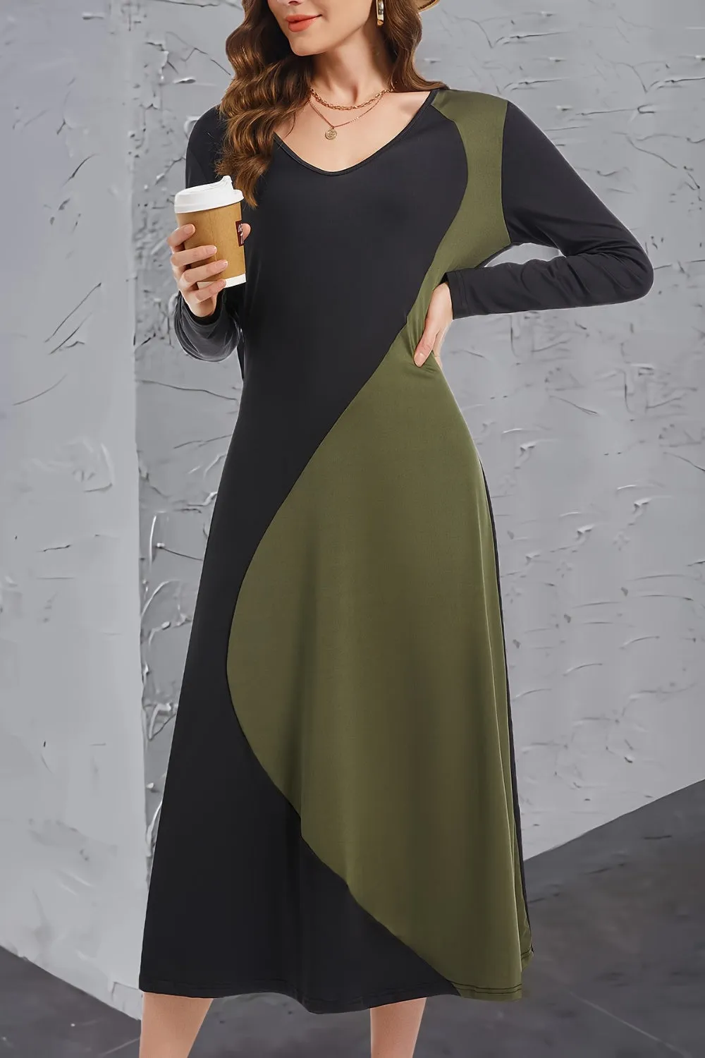 Contrast Long Sleeve Midi Dress sold by Charming Charlie product image thumbnail 2