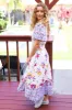Beautiful You Ivory & Blue Floral Border Print Smocked Waist Dress sold by Charming Charlie