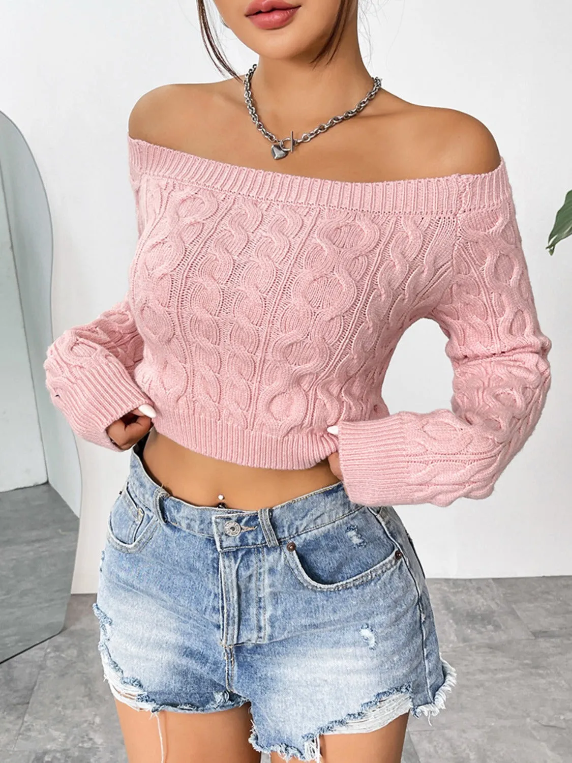 Cable-Knit Off-Shoulder Long Sleeve Knit Top sold by Charming Charlie product image thumbnail 3