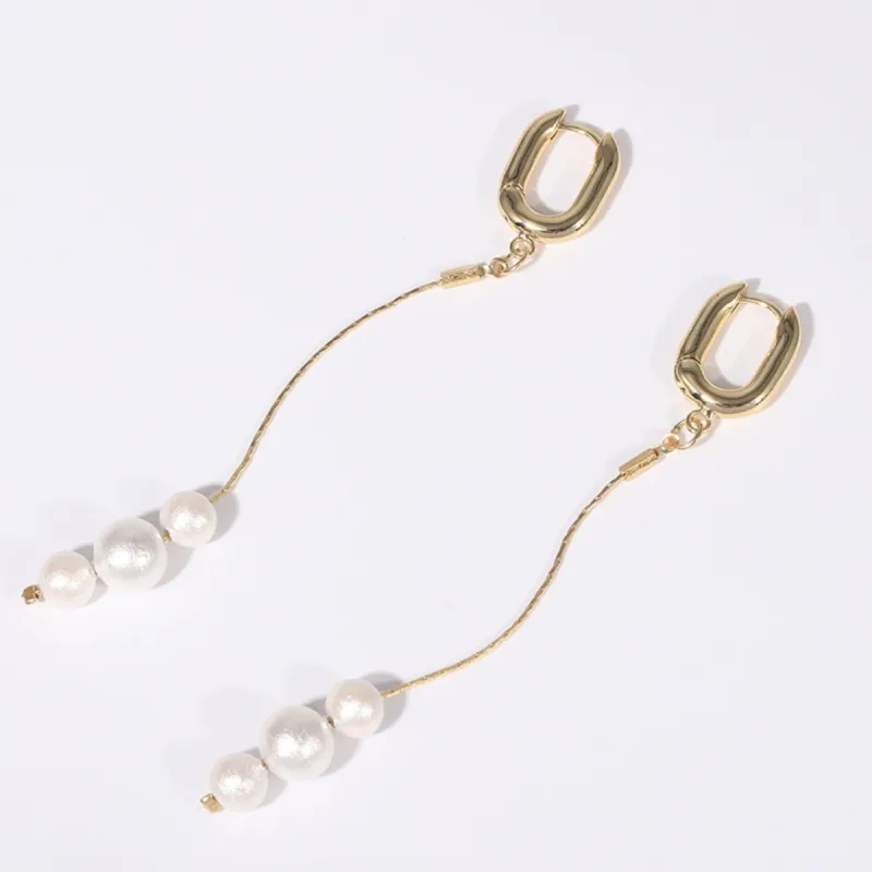 Gold-Plated Pearl Bar Earrings sold by Charming Charlie
