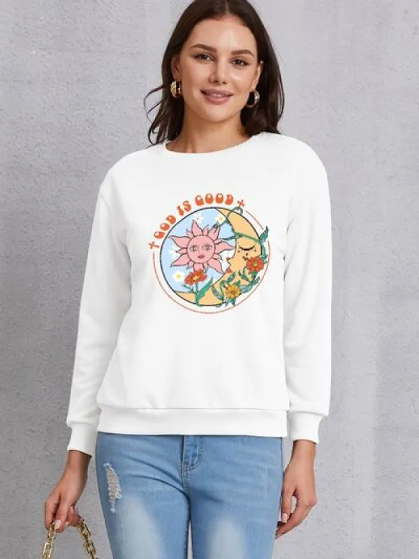 Graphic Round Neck Dropped Shoulder Sweatshirt sold by Charming Charlie