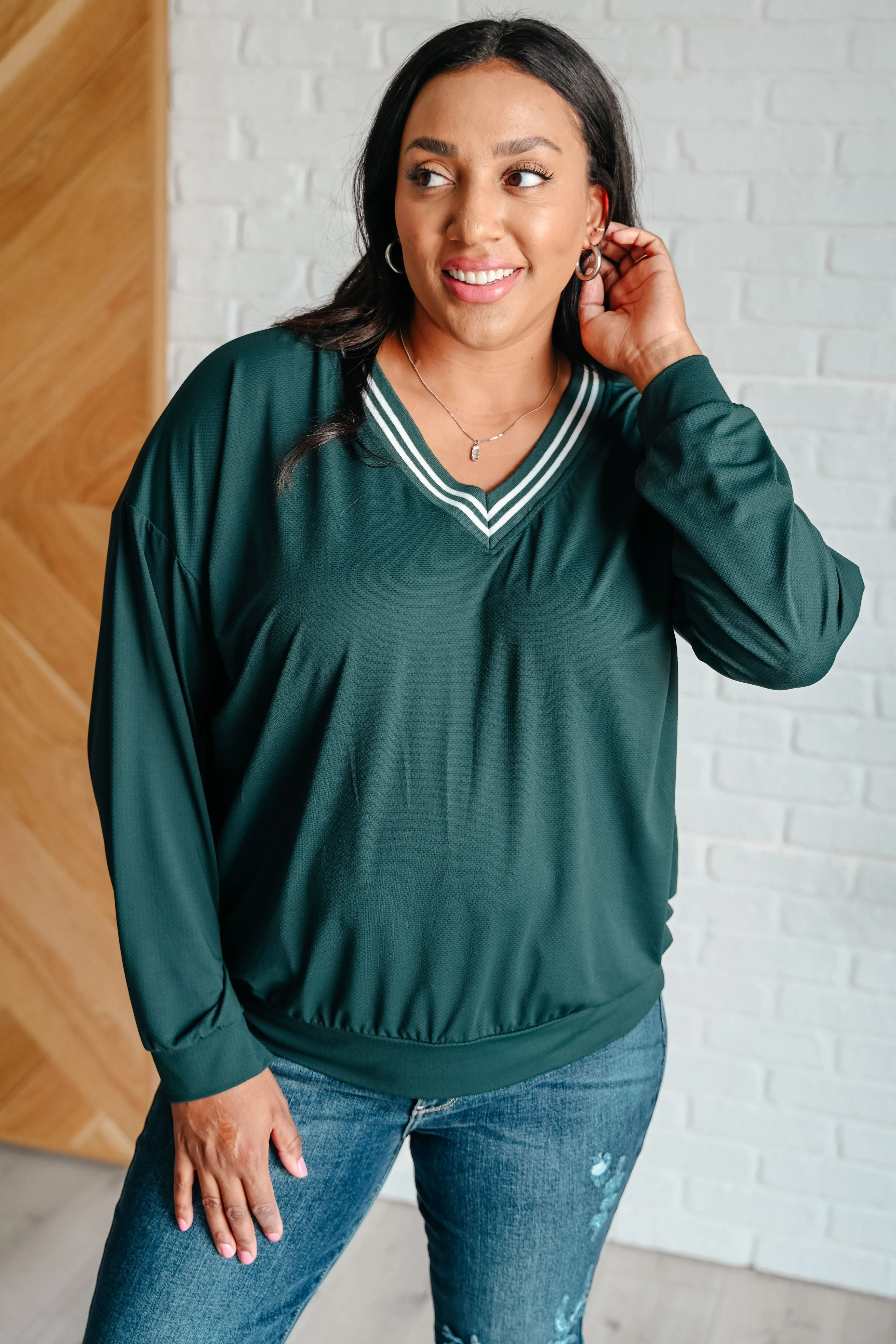 All Out Comfort V-Neck Pullover in Midnight Green sold by Charming Charlie product image thumbnail 2