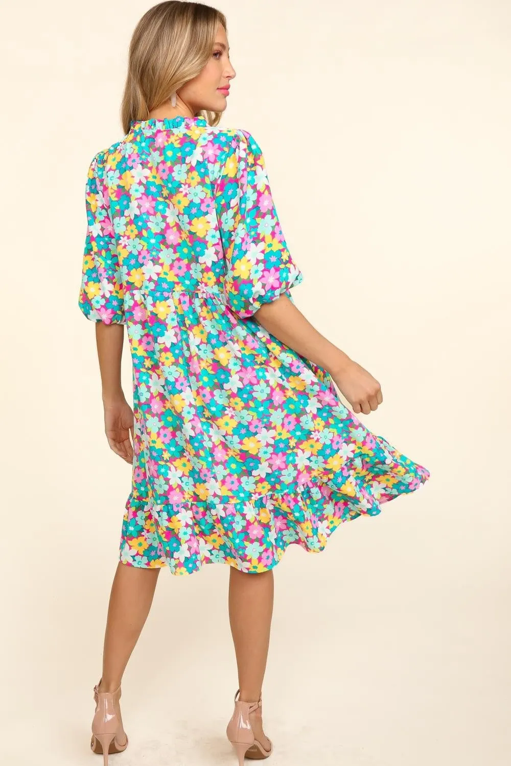 Haptics Bubble Sleeve Floral Ruffled Dress sold by Charming Charlie product image thumbnail 2