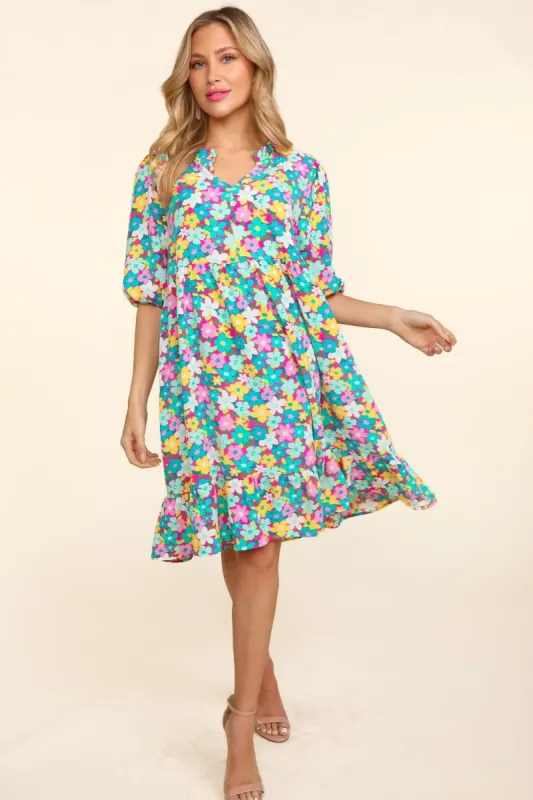 Haptics Bubble Sleeve Floral Ruffled Dress sold by Charming Charlie