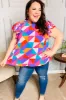 Feeling Bold Multicolor Geo Print Mock Neck Flutter Sleeve Top sold by Charming Charlie
