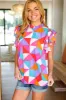 Feeling Bold Multicolor Geo Print Mock Neck Flutter Sleeve Top sold by Charming Charlie