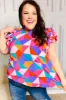 Feeling Bold Multicolor Geo Print Mock Neck Flutter Sleeve Top sold by Charming Charlie