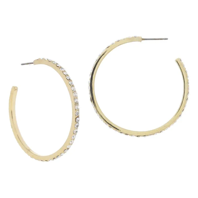 18K Gold Plated Thin Medium Crystal Hoop Earrings, 1" Top to Bottom sold by Charming Charlie