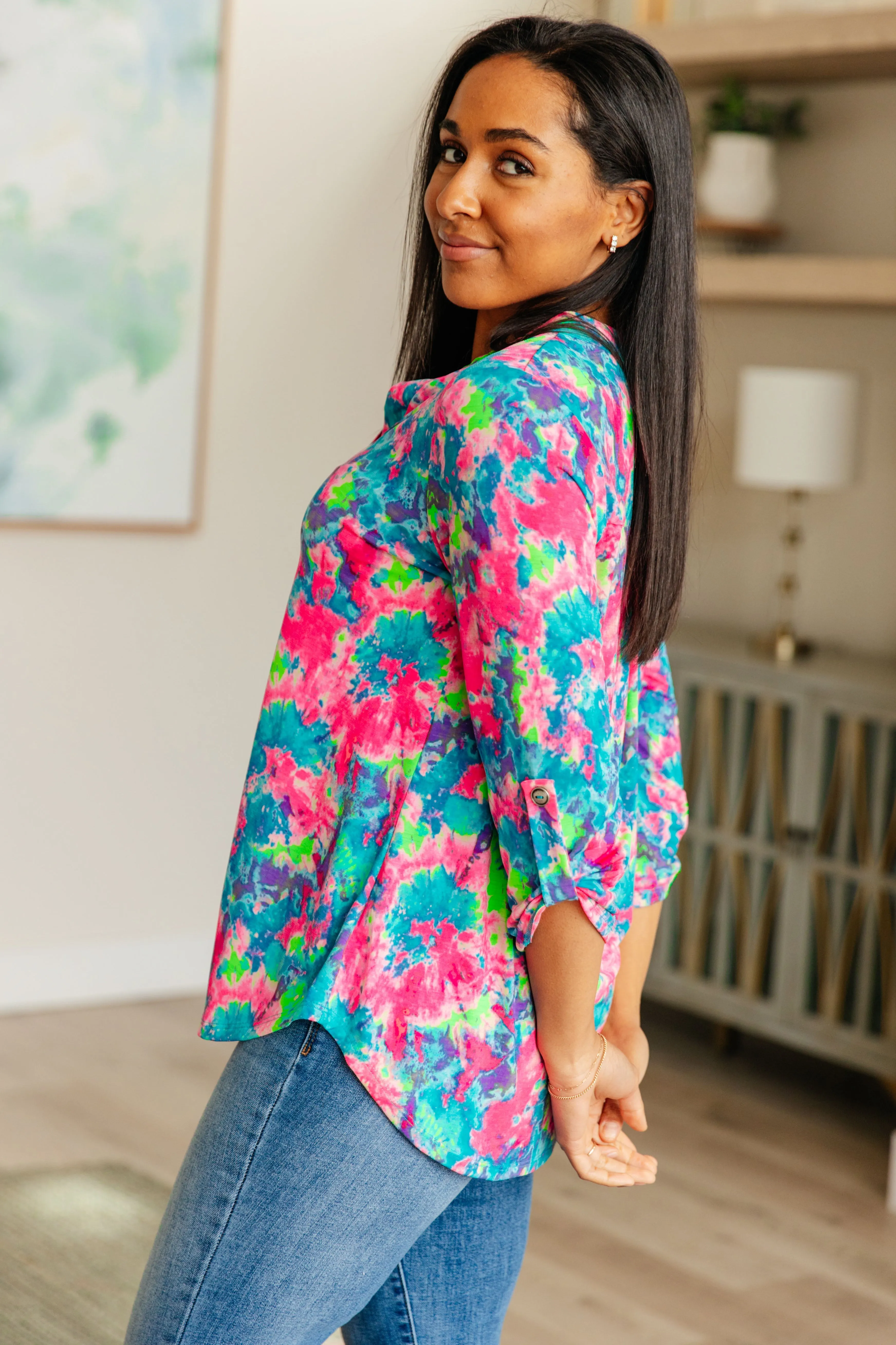 Lizzy Top in Pink and Teal Tie Dye sold by Charming Charlie product image thumbnail 5