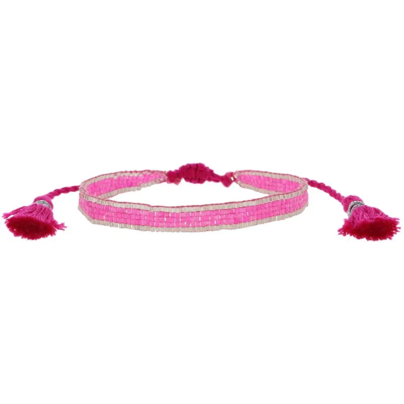Thin Hot Pink with Silver Edge Woven Mini Beaded Band Bracelet, .25" Wide sold by Charming Charlie