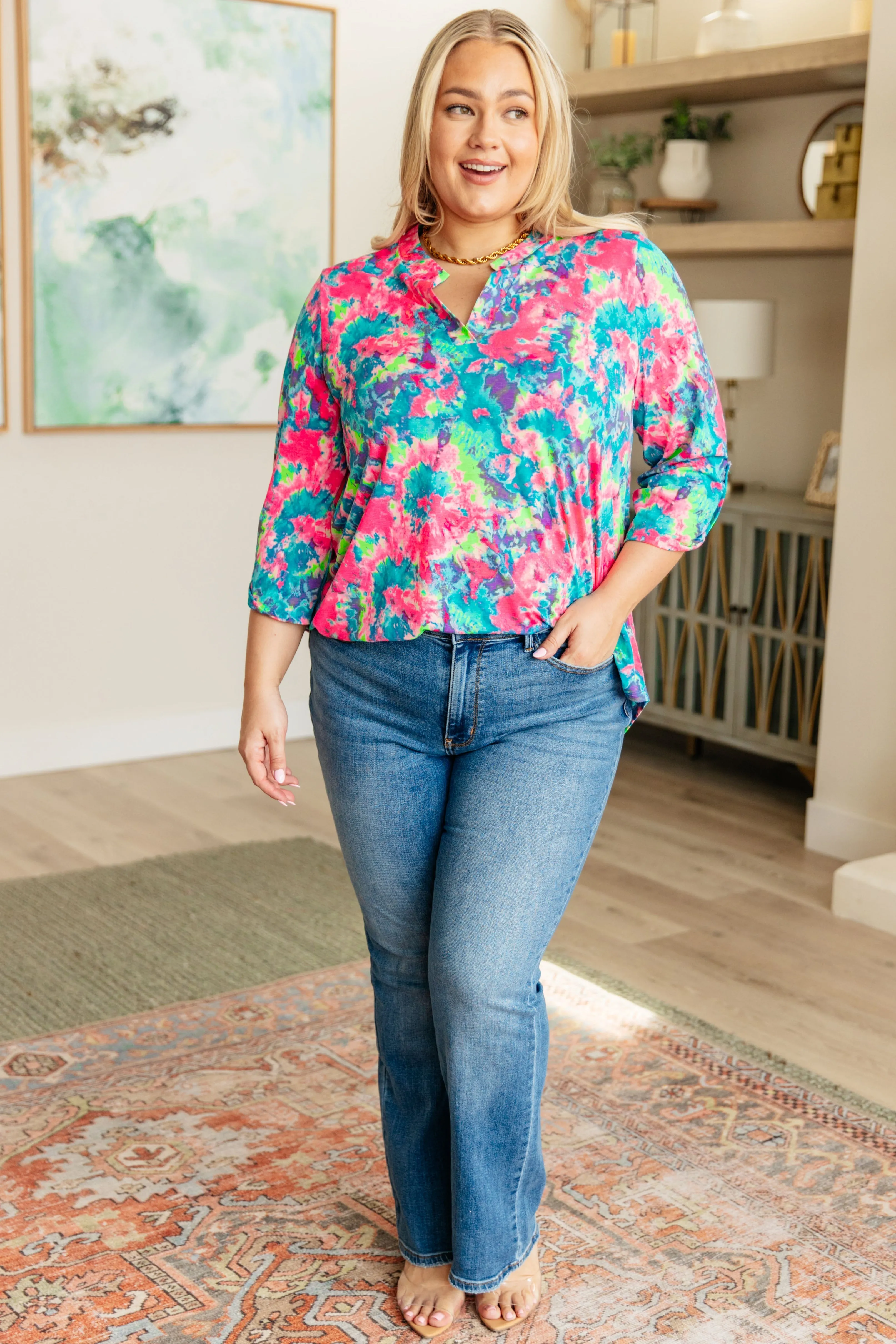 Lizzy Top in Pink and Teal Tie Dye sold by Charming Charlie product image thumbnail 4