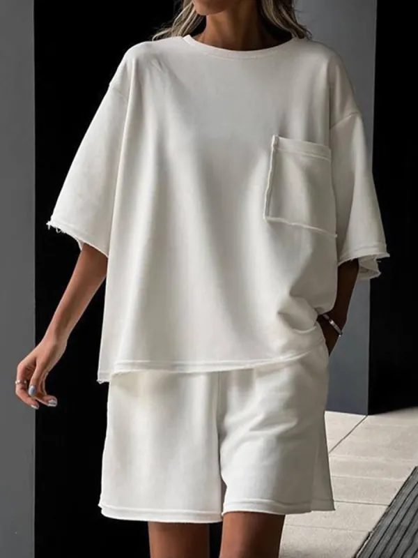 Pocketed Round Neck Half Sleeve Top and Shorts Set sold by Charming Charlie