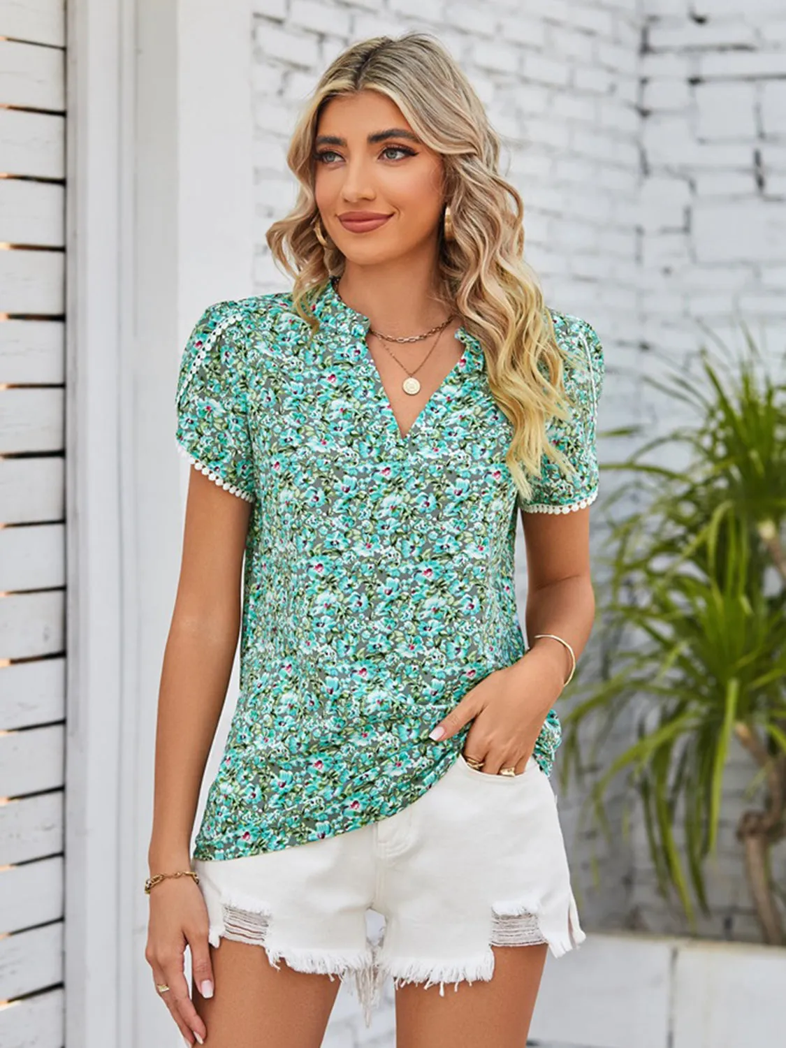 Double Take Floral Notched Neck Blouse sold by Charming Charlie product image thumbnail 3