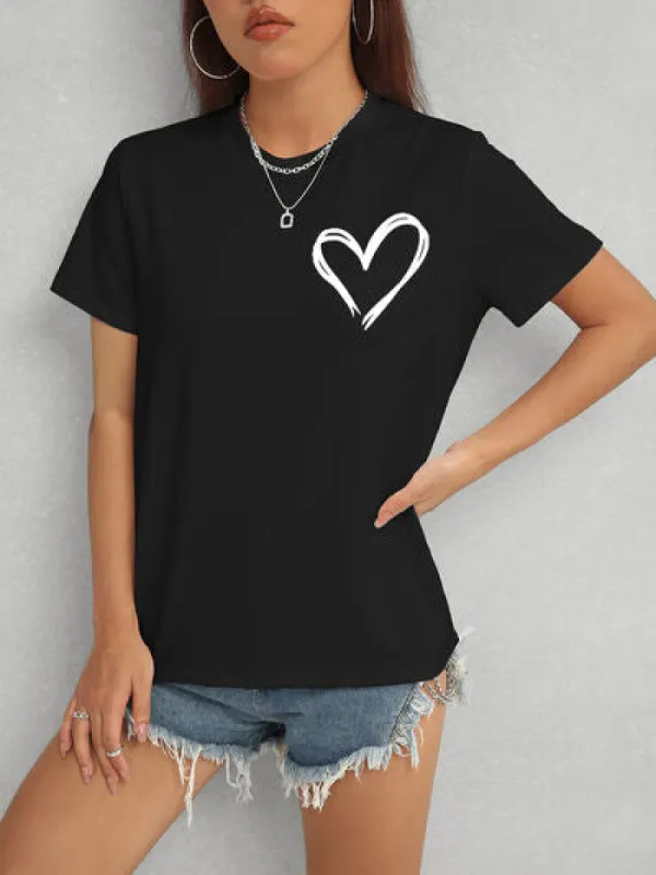 Heart Round Neck Short Sleeve T-Shirt sold by Charming Charlie