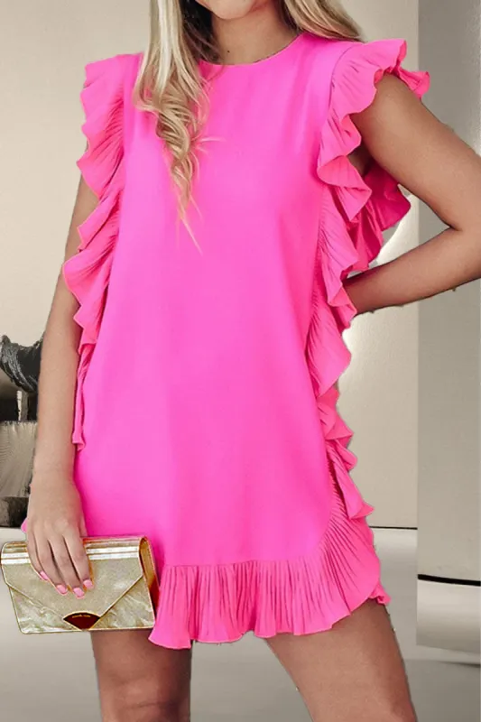 Ruffled Round Neck Cap Sleeve Mini Dress sold by Charming Charlie
