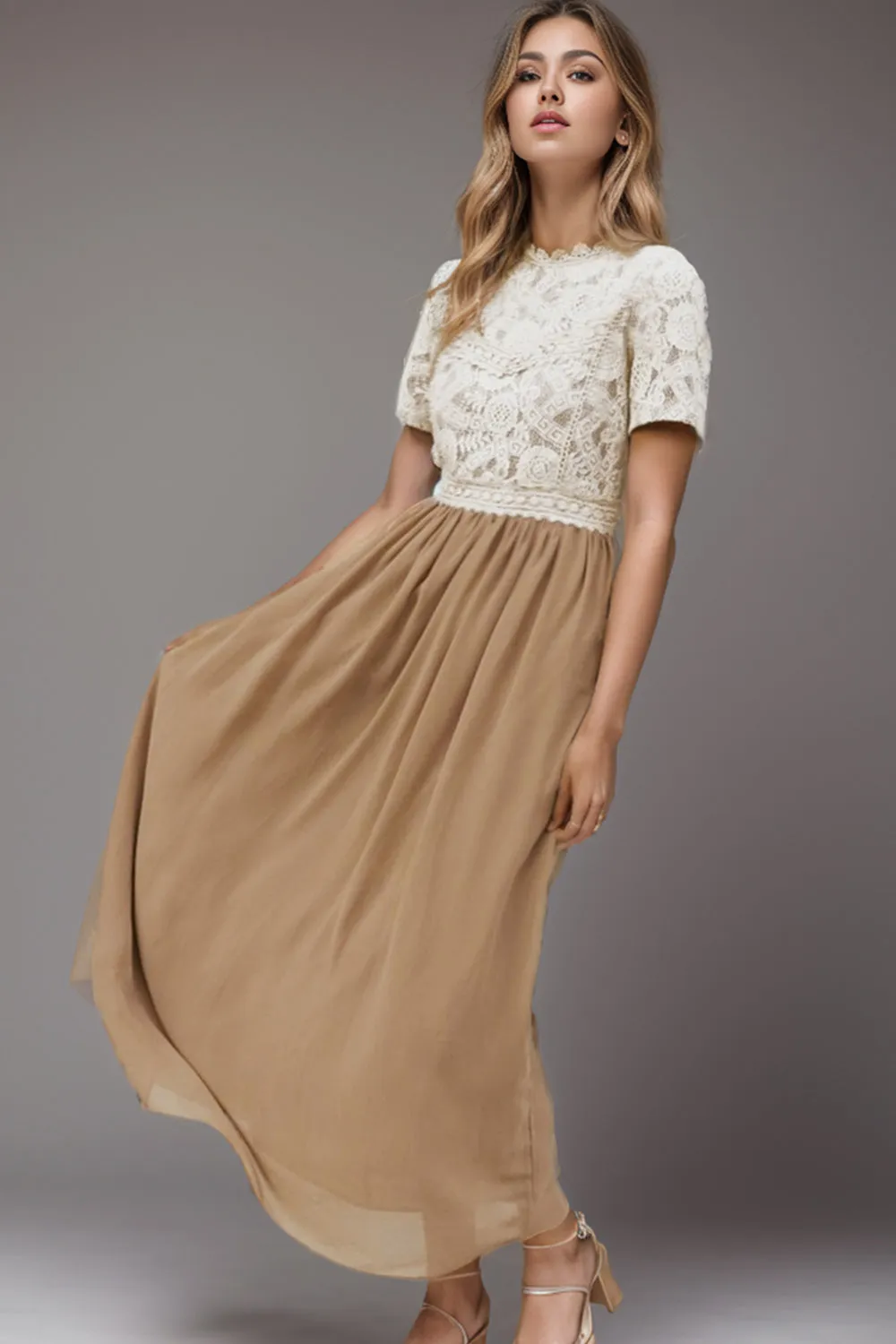 Ruched Lace Detail Short Sleeve Dress sold by Charming Charlie product image thumbnail 3