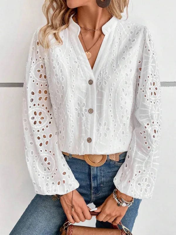Cutout Notched Long Sleeve Blouse sold by Charming Charlie