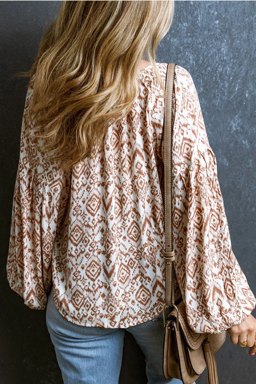 Printed Tie Neck Balloon Sleeve Blouse sold by Charming Charlie product image thumbnail 2