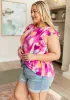 Lizzy Flutter Sleeve Top in Pink and Lavender sold by Charming Charlie