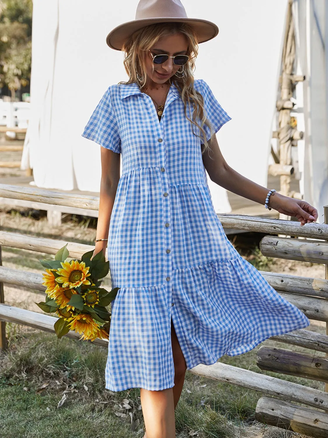 Button Up Plaid Short Sleeve Midi Dress sold by Charming Charlie product image thumbnail 3