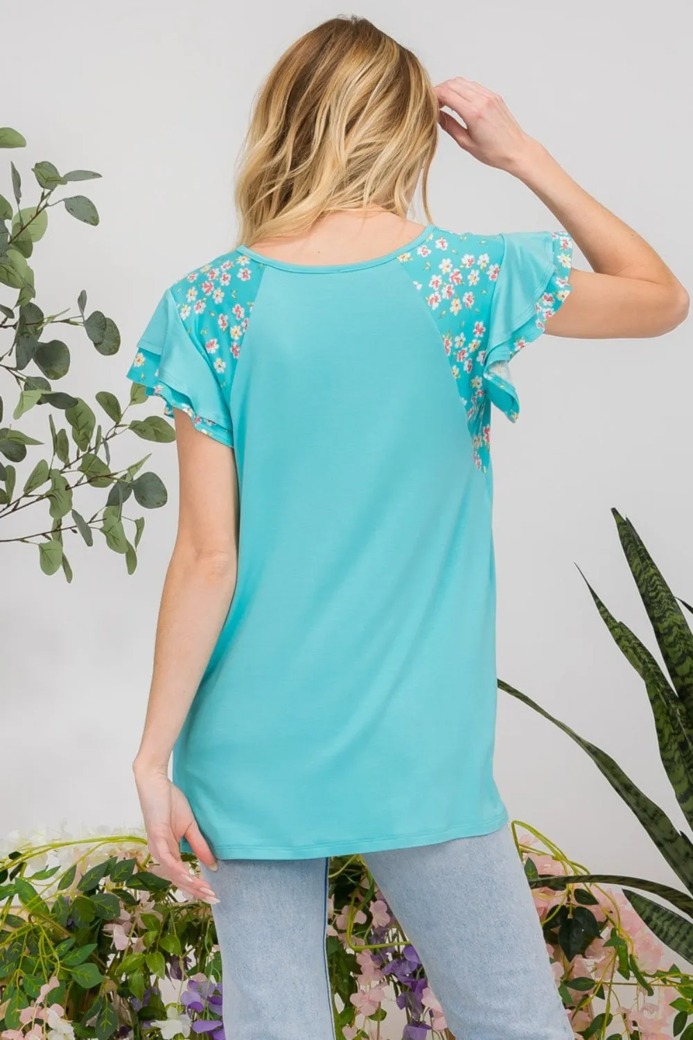 Celeste Full Size Floral Contrast Short Sleeve Top sold by Charming Charlie product image thumbnail 5