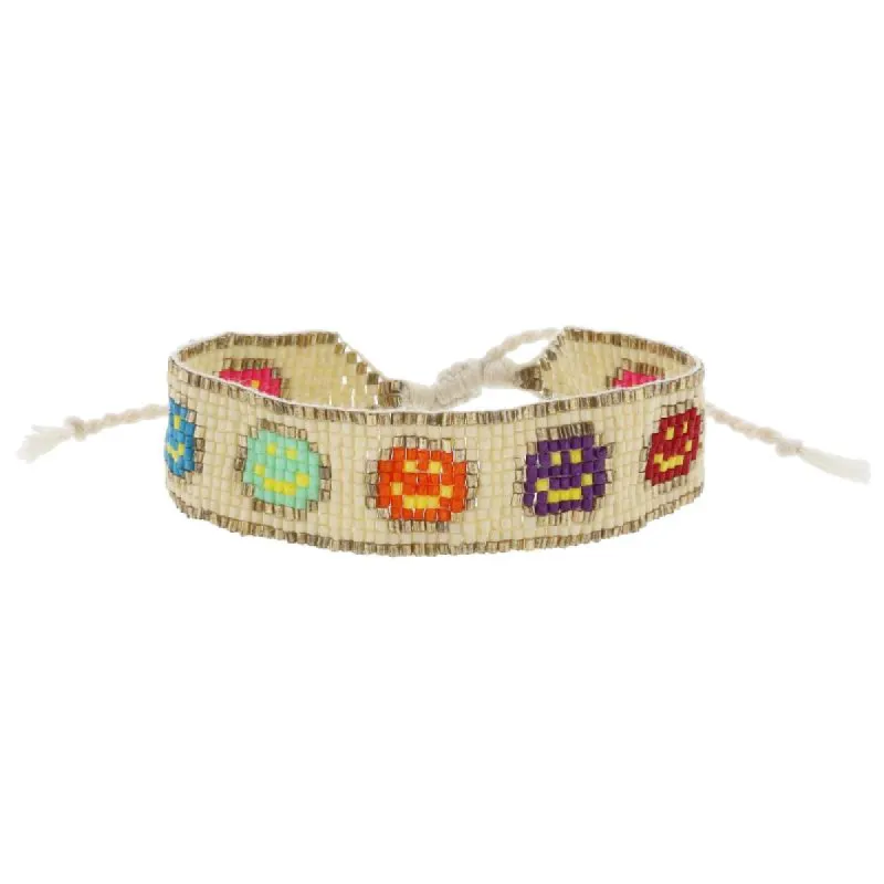 Ivory with Gold and Multi Happy Faces Beaded Band Bracelet, .75" Wide sold by Charming Charlie