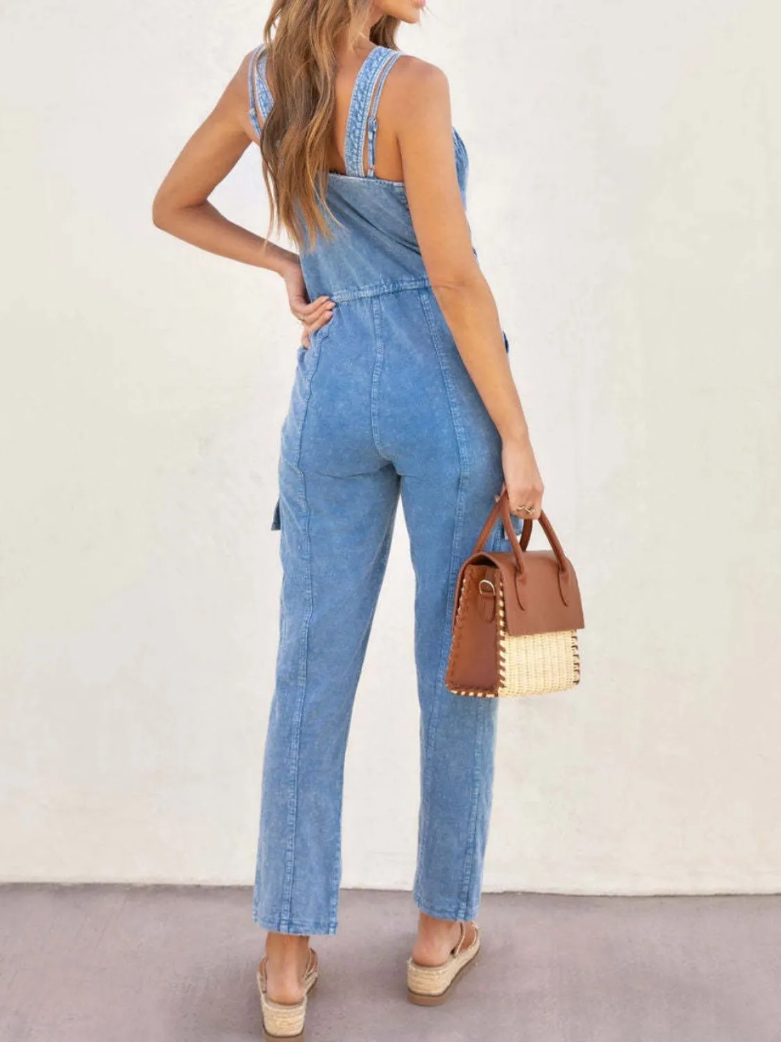 V-Neck Sleeveless Denim Jumpsuit sold by Charming Charlie product image thumbnail 3
