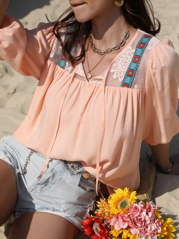 Tie Neck Half Sleeve Blouse sold by Charming Charlie