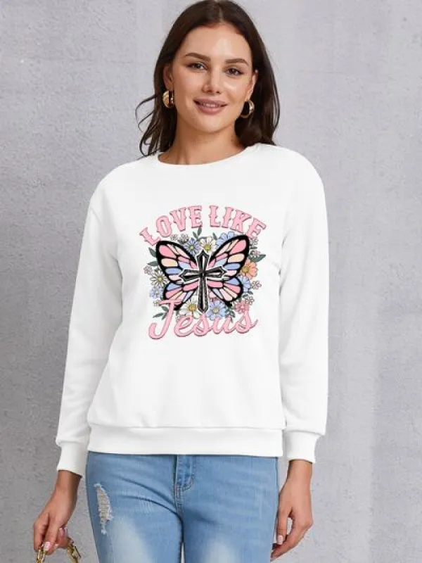 LOVE LIKE JESUS Round Neck Sweatshirt sold by Charming Charlie