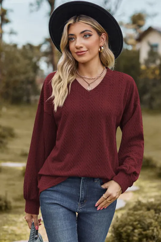 Textured V-Neck Dropped Shoulder T-Shirt sold by Charming Charlie