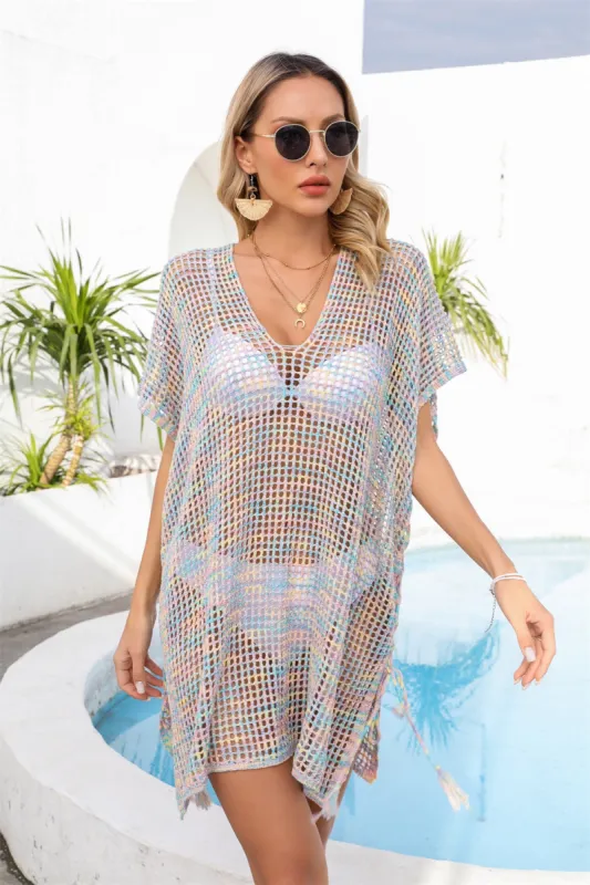 Openwork Slit V-Neck Cover Up sold by Charming Charlie