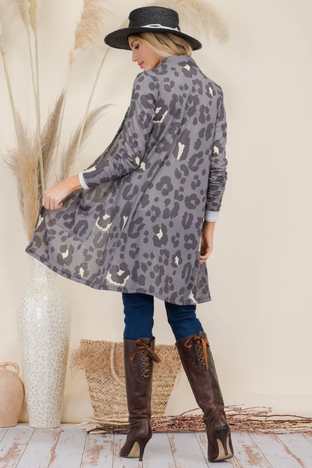 Celeste Full Size Leopard Open Front Contrast Cardigan sold by Charming Charlie product image thumbnail 2