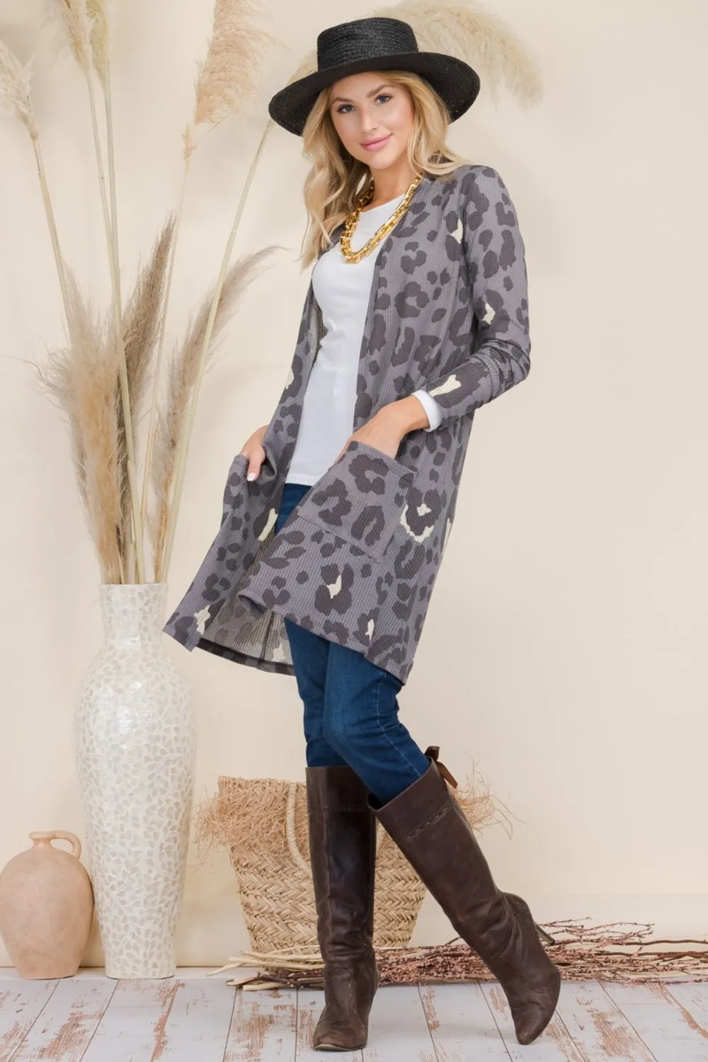Celeste Full Size Leopard Open Front Contrast Cardigan sold by Charming Charlie product image thumbnail 3