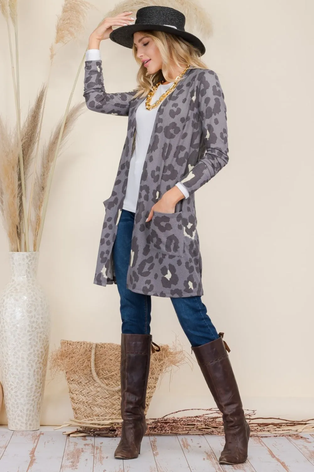 Celeste Full Size Leopard Open Front Contrast Cardigan sold by Charming Charlie product image thumbnail 4