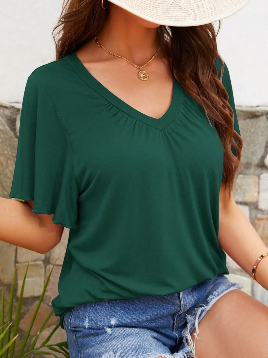 V-Neck Flutter Sleeve T-Shirt sold by Charming Charlie product image thumbnail 2