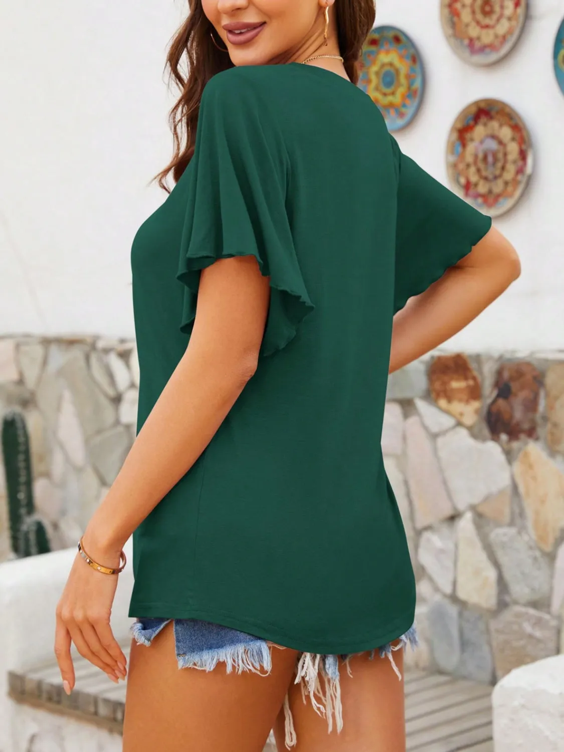 V-Neck Flutter Sleeve T-Shirt sold by Charming Charlie product image thumbnail 3