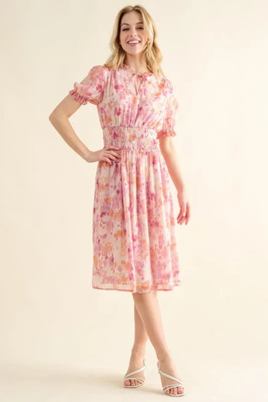 And The Why Full Size Smocked Waist Printed Midi Dress sold by Charming Charlie
