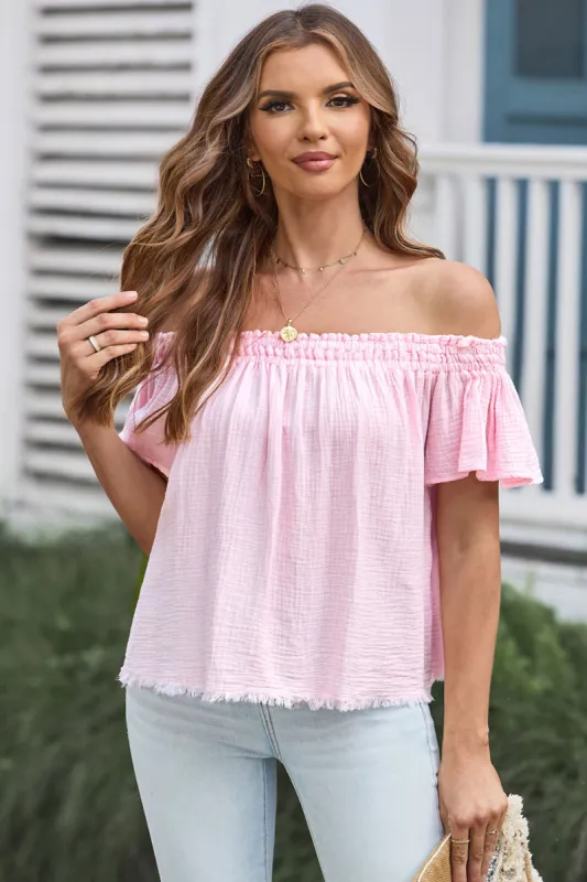 Off-Shoulder Short Sleeve Blouse sold by Charming Charlie