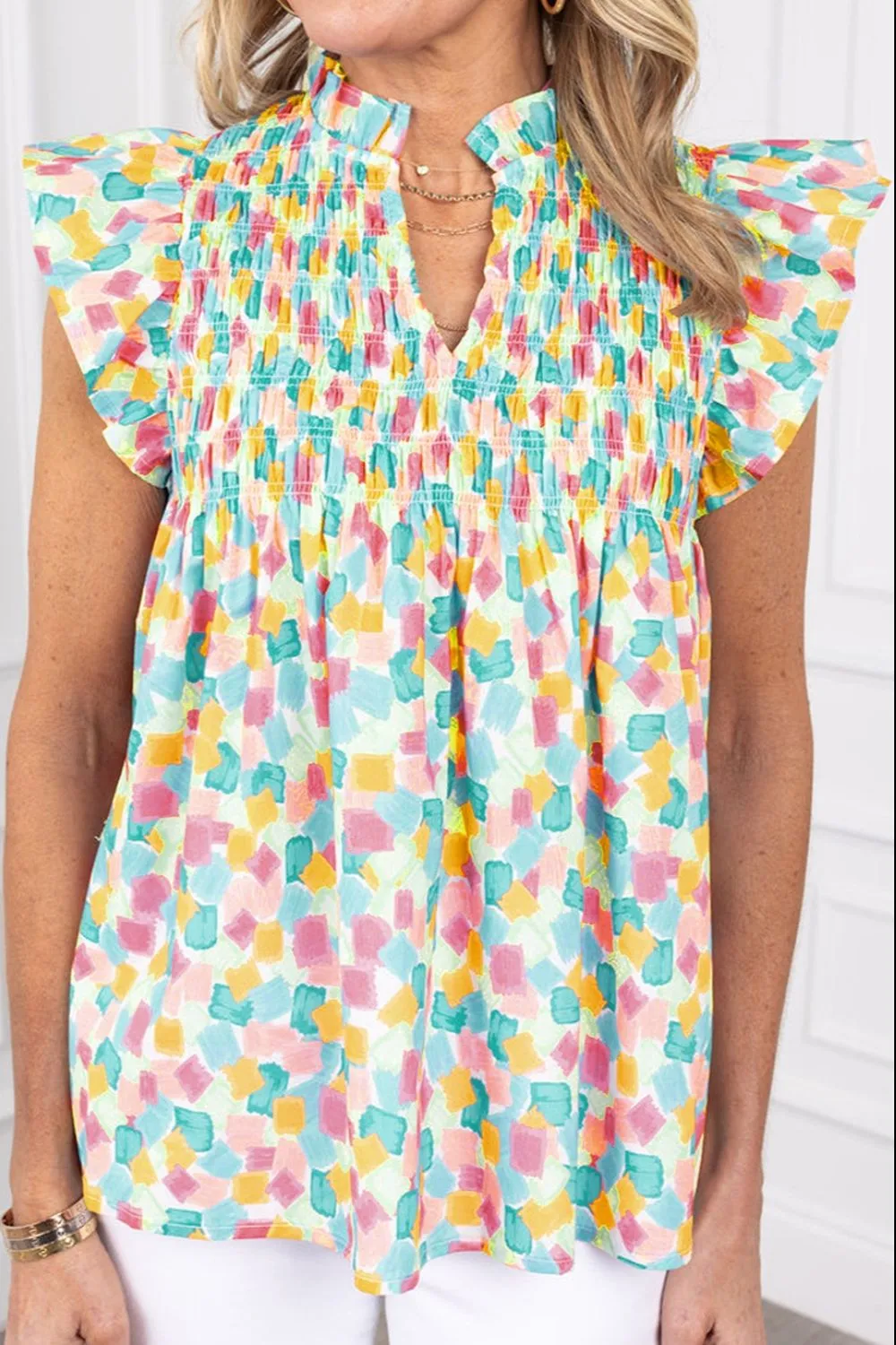 Ruffled Printed Notched Cap Sleeve Blouse sold by Charming Charlie product image thumbnail 5