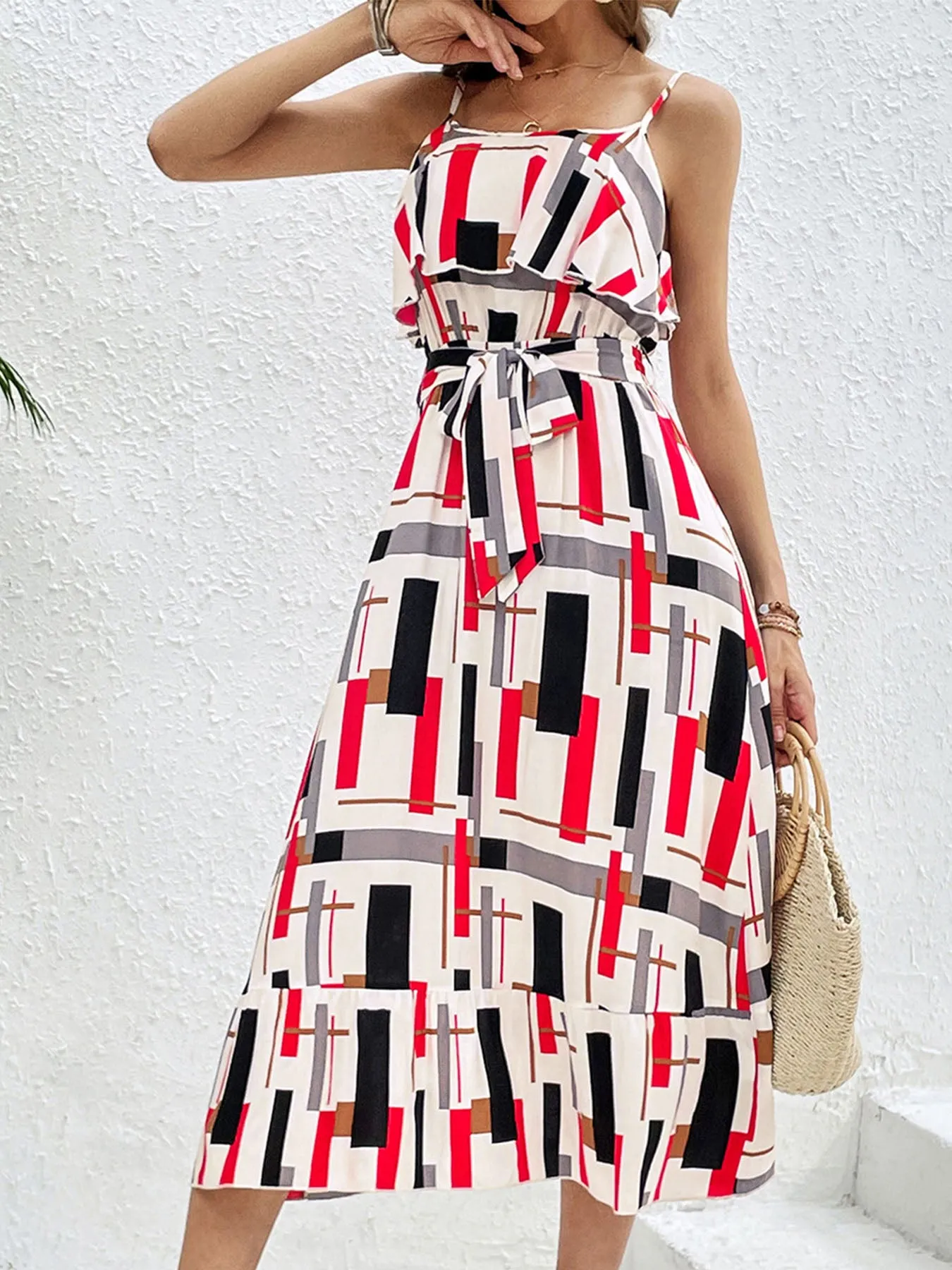 Ruffled Printed Tie Waist Midi Dress sold by Charming Charlie product image thumbnail 5