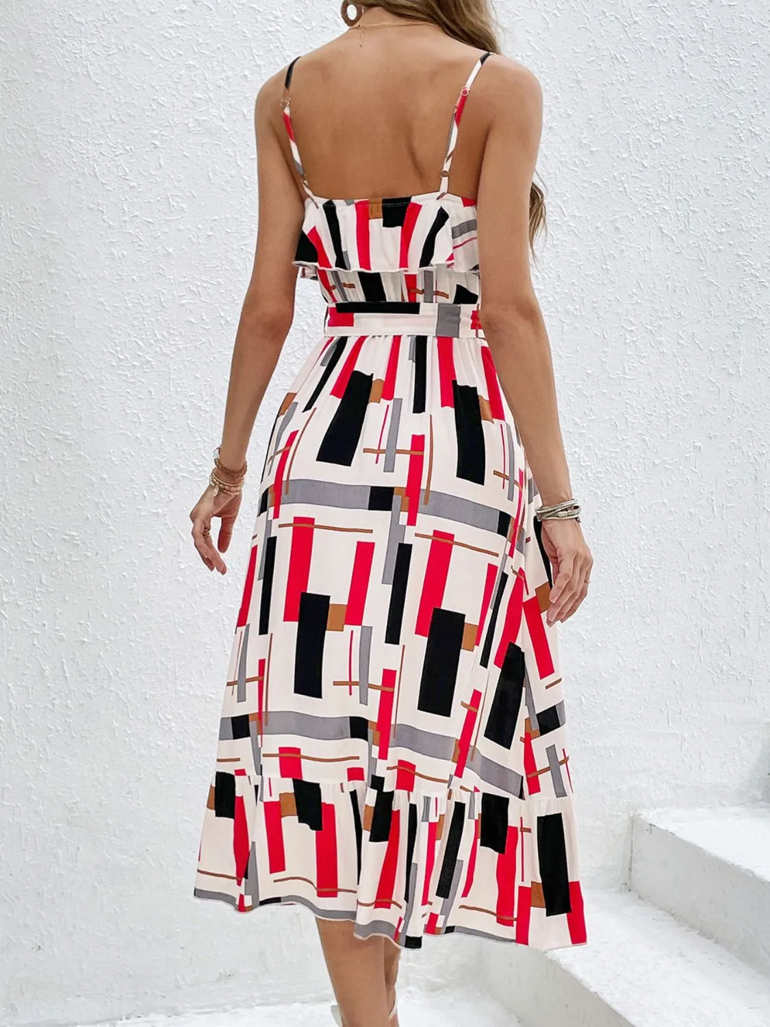 Ruffled Printed Tie Waist Midi Dress sold by Charming Charlie product image thumbnail 2
