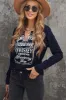 Letter Graphic Notched Long Sleeve T-Shirt sold by Charming Charlie