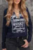 Letter Graphic Notched Long Sleeve T-Shirt sold by Charming Charlie