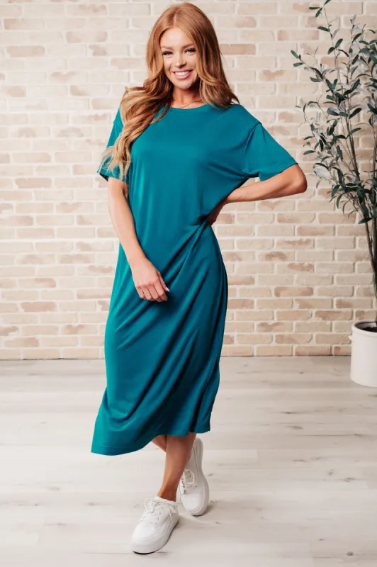 Keeping It Chill Drop Shoulder Maxi Dress in Teal sold by Charming Charlie