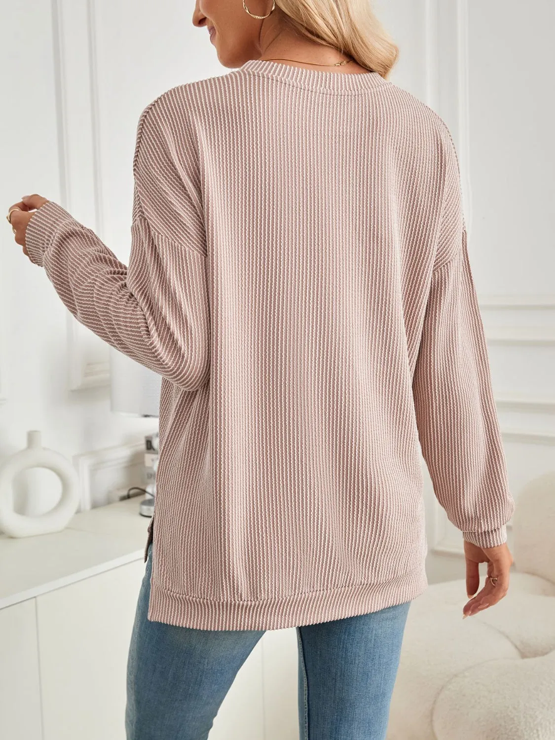 Slit Round Neck Long Sleeve Sweatshirt sold by Charming Charlie product image thumbnail 2