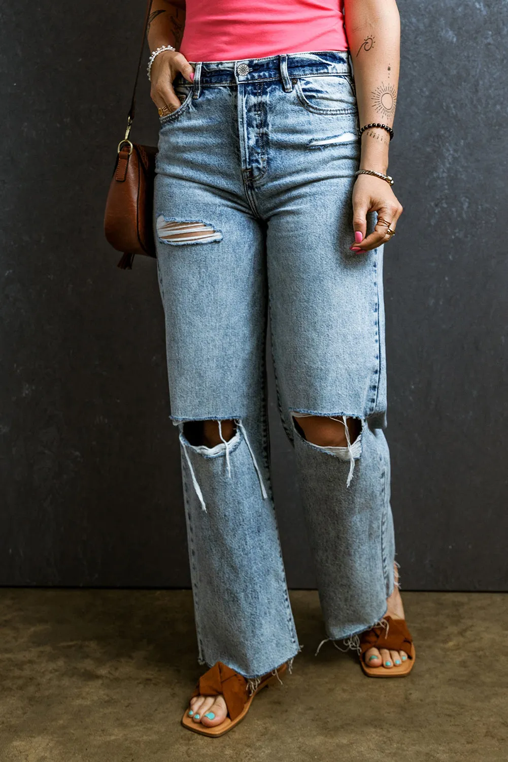 Distressed Raw Hem Straight Jeans sold by Charming Charlie product image thumbnail 2