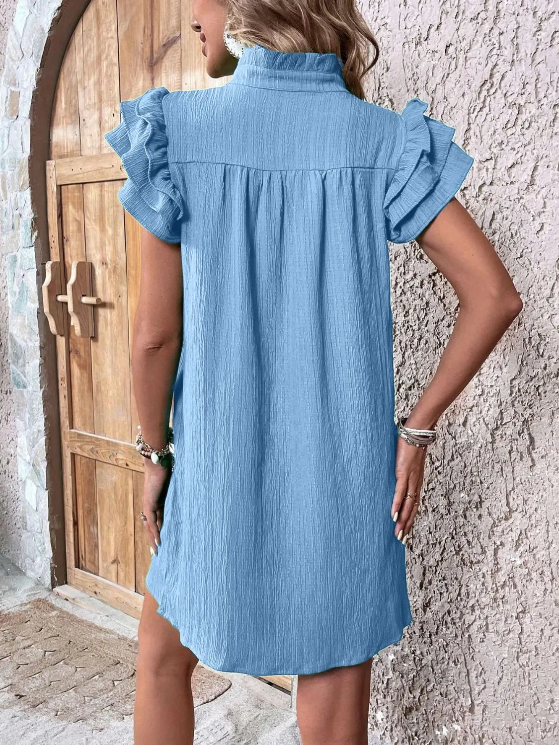 Ruffled Notched Cap Sleeve Mini Dress sold by Charming Charlie product image thumbnail 2